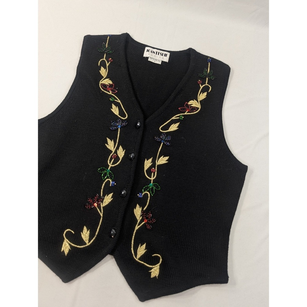 Joan‎ Leslie Womens Vintage Beaded Sweater Vest Petite Size Small Wool Blend